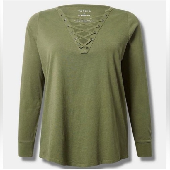 Bundle of 3 NWT Torrid vintage cotton jersey lace up long sleeve tees. Size 00. - Picture 14 of 14